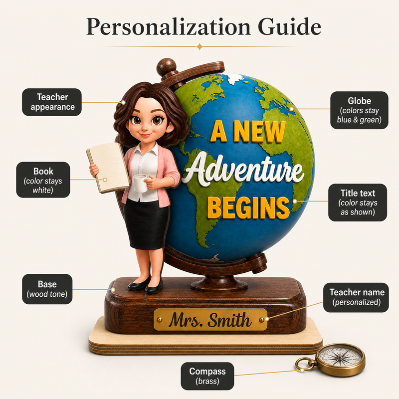 A New Adventure Begins Personalized Teacher Globe Plaque - personalization guide