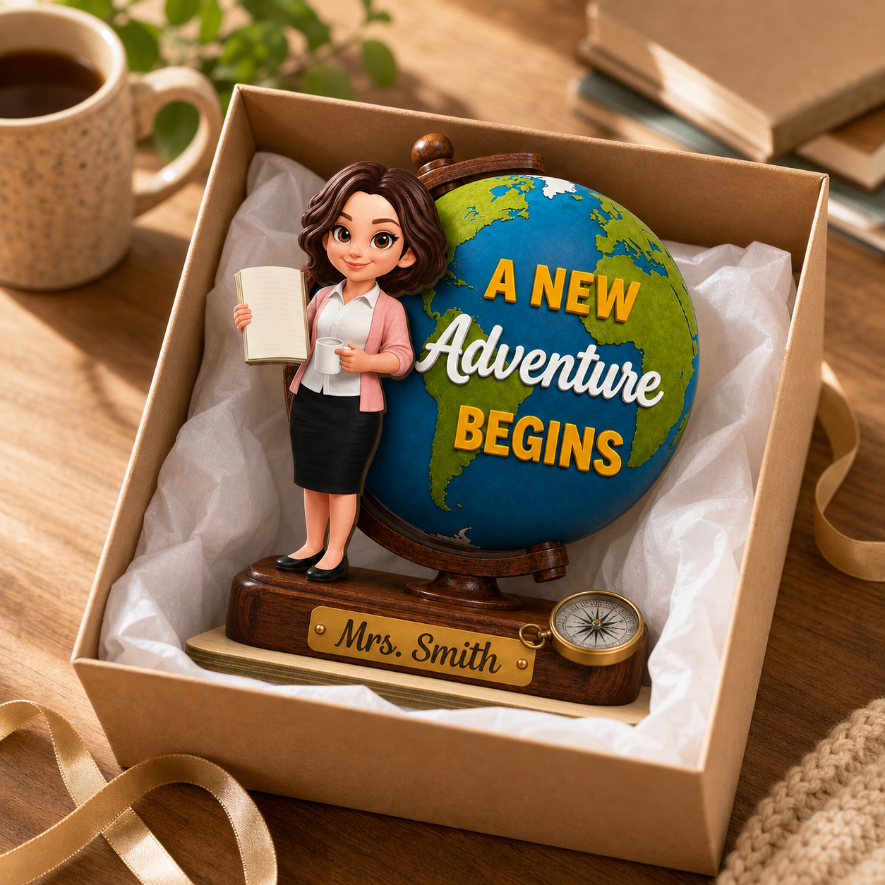 A New Adventure Begins Personalized Teacher Globe Plaque - gift presentation