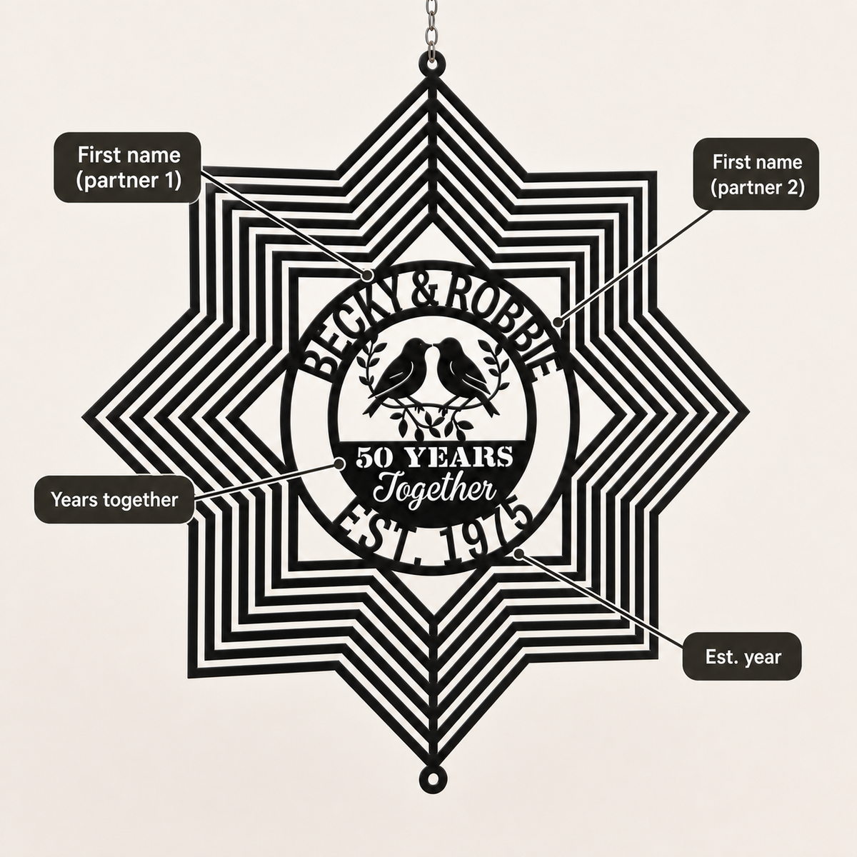 Love That Lasts – Custom Anniversary Wind Spinner with Names & Year - personalization guide