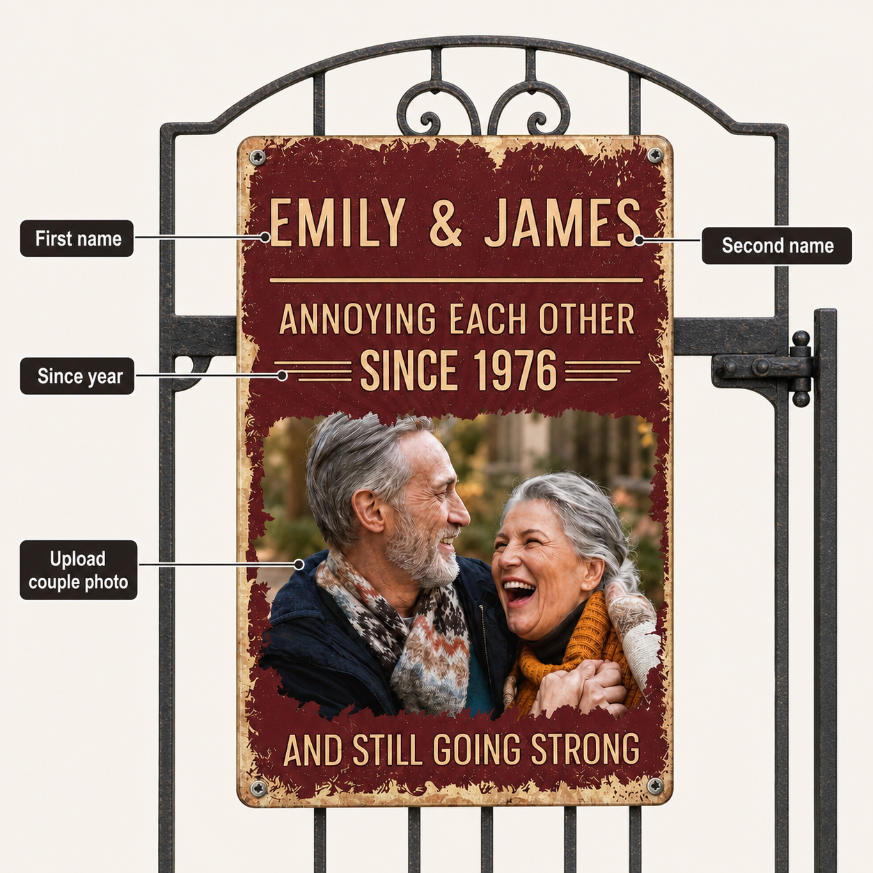 Annoying Each Other Since Custom Year Couple Photo Metal Sign - personalization guide