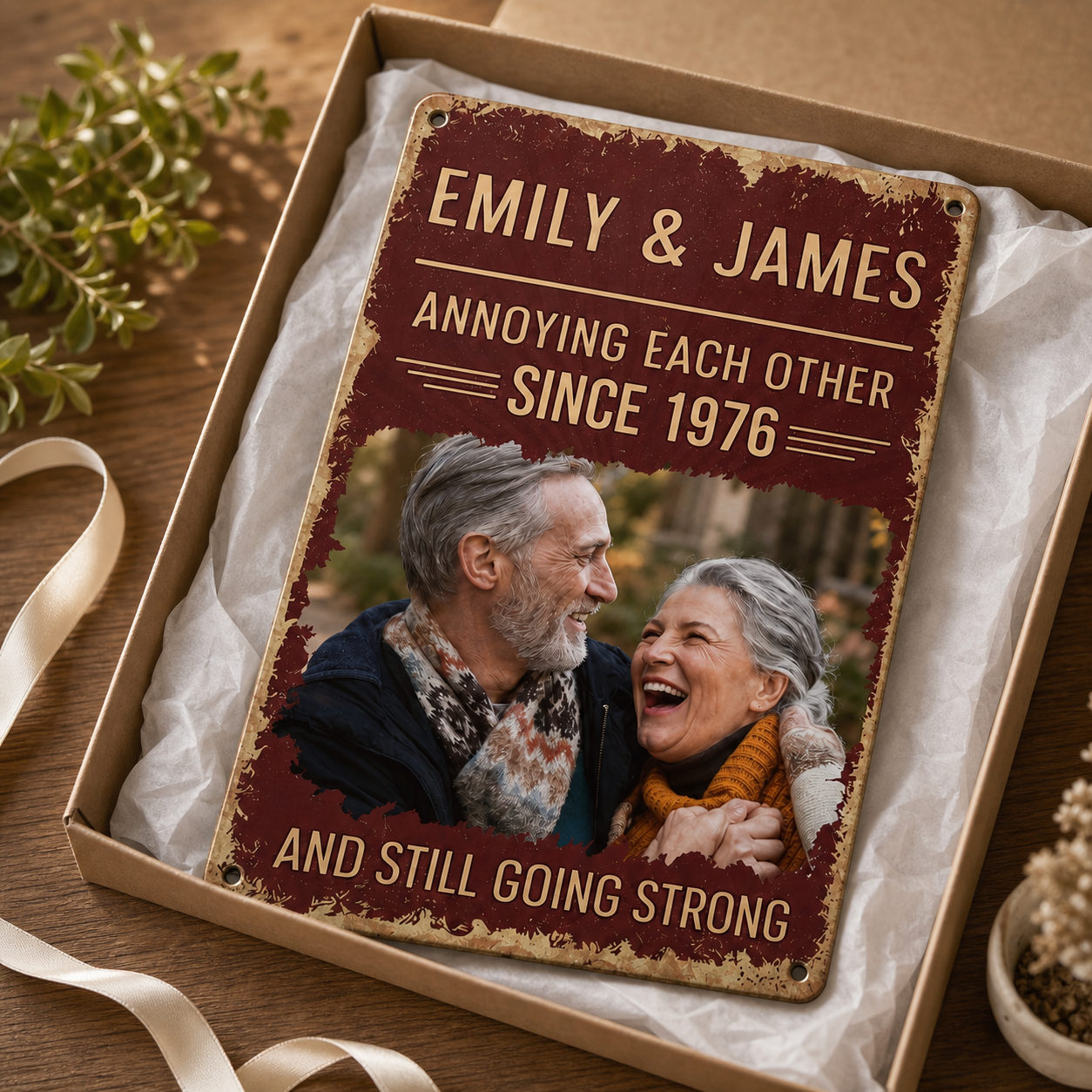 Annoying Each Other Since Custom Year Couple Photo Metal Sign - gift presentation