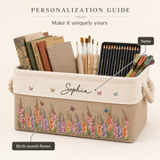 Birth Flower Meadow Storage Basket with Embroidered-Style Name