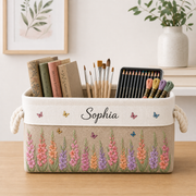 Birth Flower Meadow Storage Basket with Embroidered-Style Name