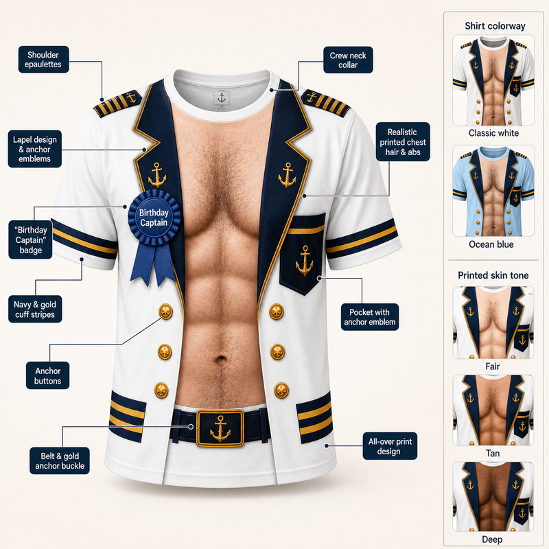 Birthday Captain Faux Sailor Uniform Tee – Funny All-Over Print - personalization guide