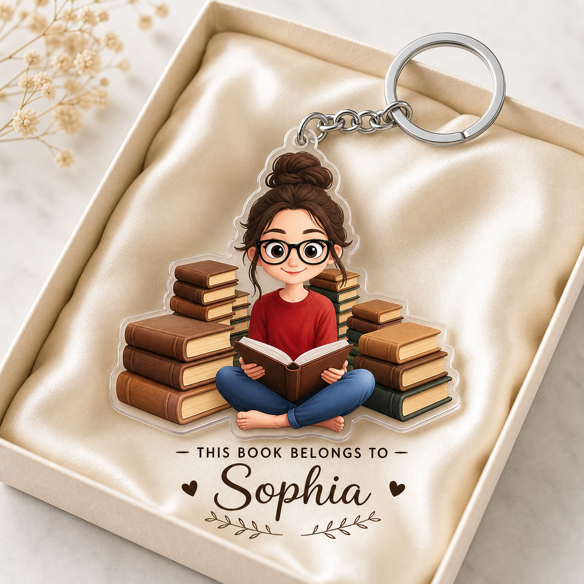 Book Lover Reading Nook Keychain Drawn from Your Photo