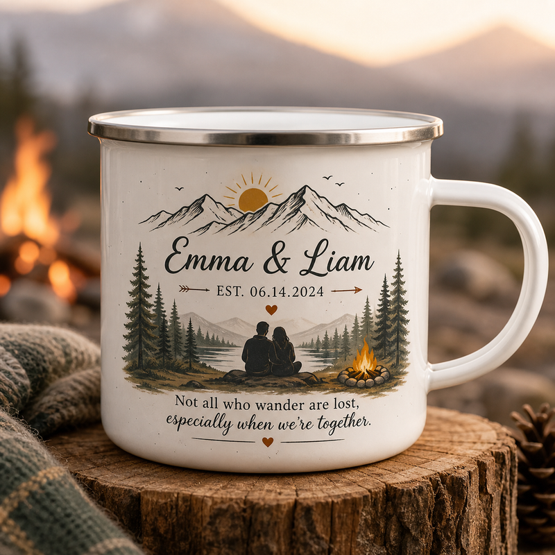 Personalized Couple Adventure Enamel Mug - Shopify first image