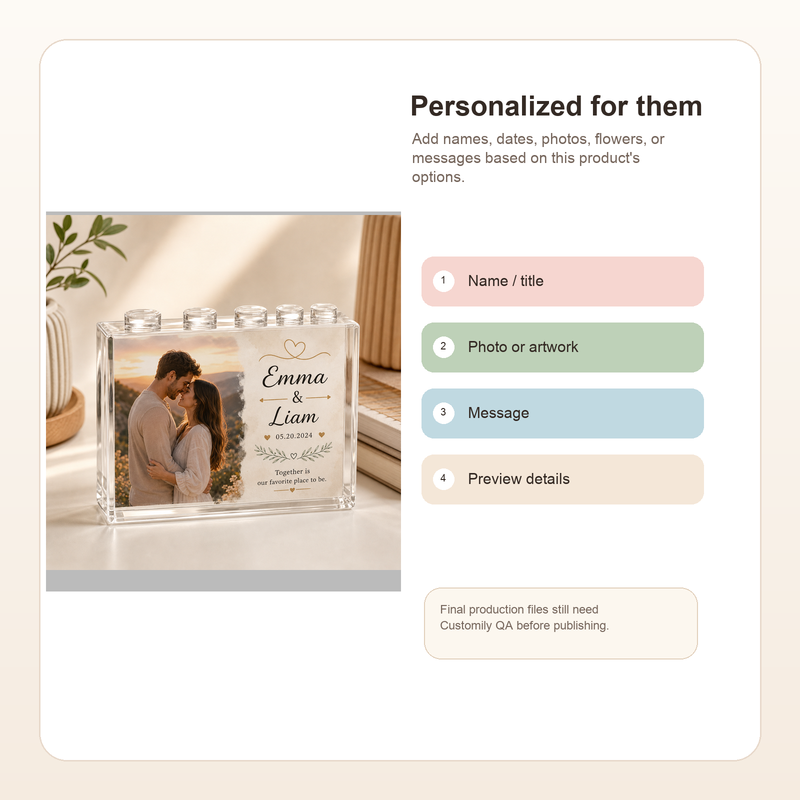 Custom Couple Photo Building Brick - Show personalization result