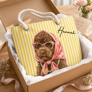 Glam Pup Beach Tote – Custom Dog Portrait & Name Rope-Handle Bag