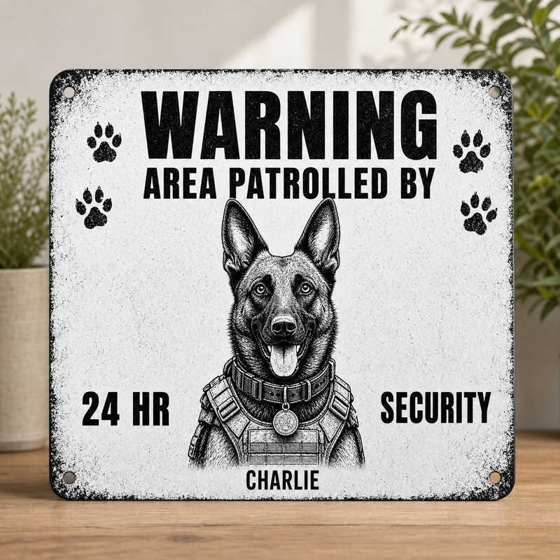 Area Patrolled By Custom Dog Sketch Metal Warning Sign