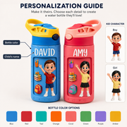 Custom Name Kids Insulated Bottle with 3D School Icons in 8 Colors