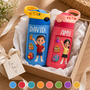 Custom Name Kids Insulated Bottle with 3D School Icons in 8 Colors