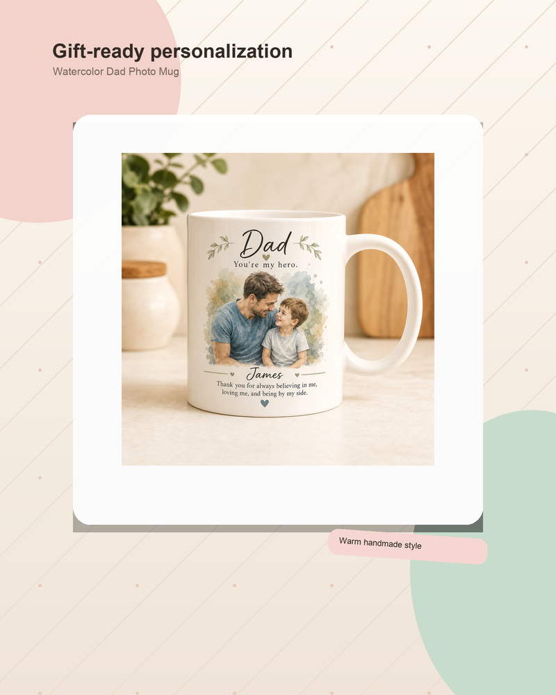 Custom Watercolor Dad Photo Mug - Gallery and ad lifestyle