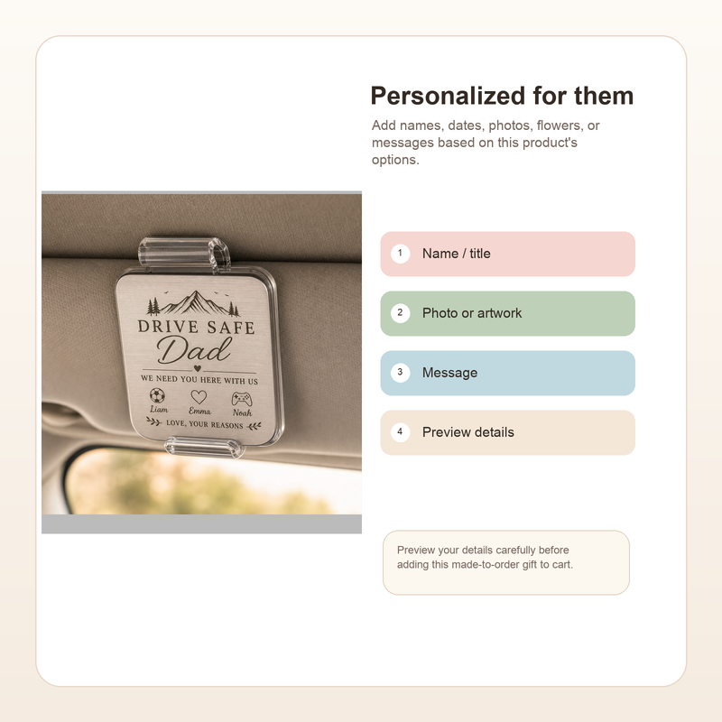 Dad Drive Safe Photo Car Visor Clip - Personalization options preview