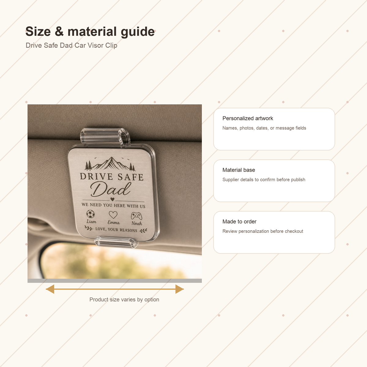 Dad Drive Safe Photo Car Visor Clip - Size and scale reference