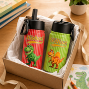 Roaring Dinosaur Kids Water Bottle with Baseball-Script Name