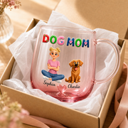 Dog Mom and Pup Personalized Pink Glass Mug with 3D Heart