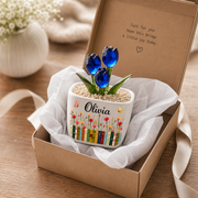 Everlasting Glass Tulips in a Personalized Book Lover Pot
