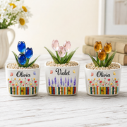 Everlasting Glass Tulips in a Personalized Book Lover Pot