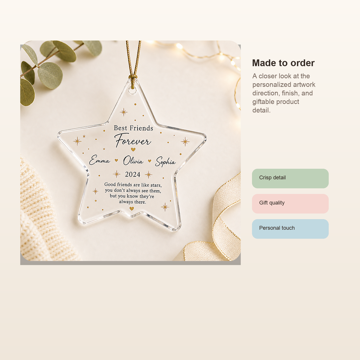 Personalized Friendship Star Acrylic Ornament - Material/quality image