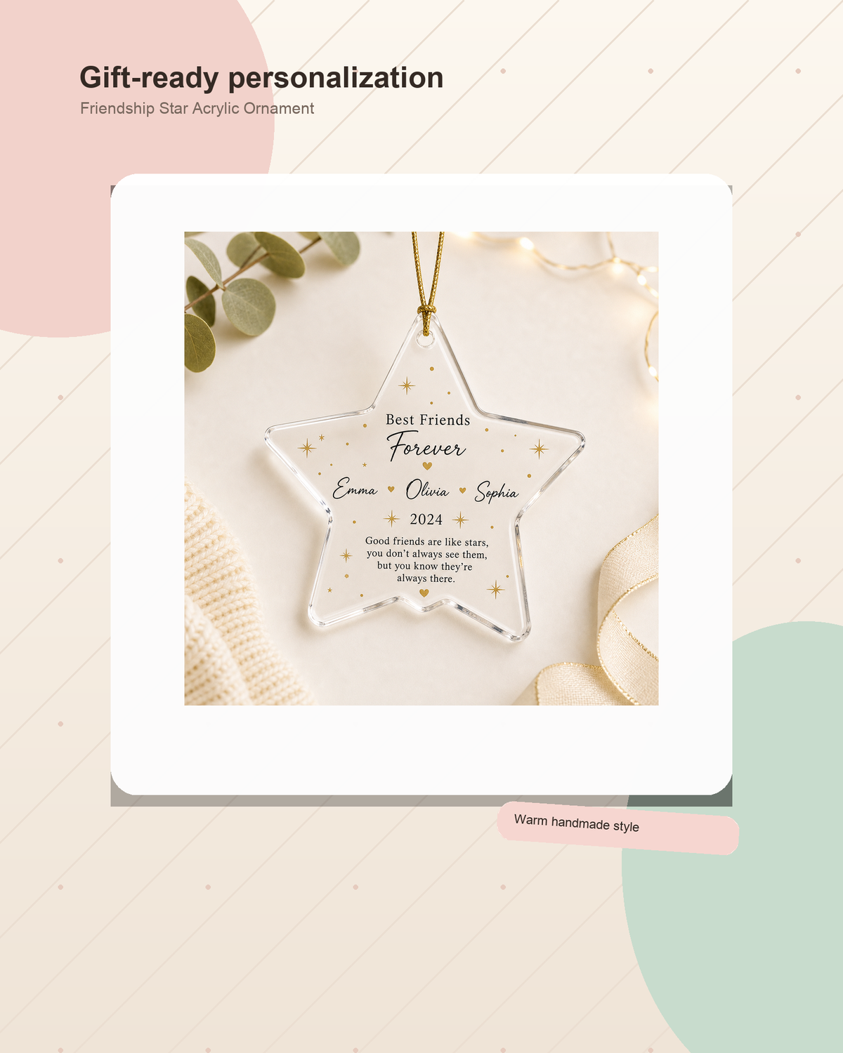 Personalized Friendship Star Acrylic Ornament - Gallery and ad lifestyle
