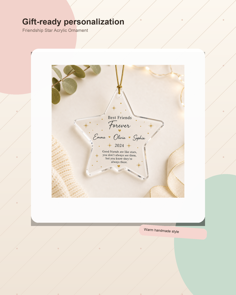 Personalized Friendship Star Acrylic Ornament - Gallery and ad lifestyle