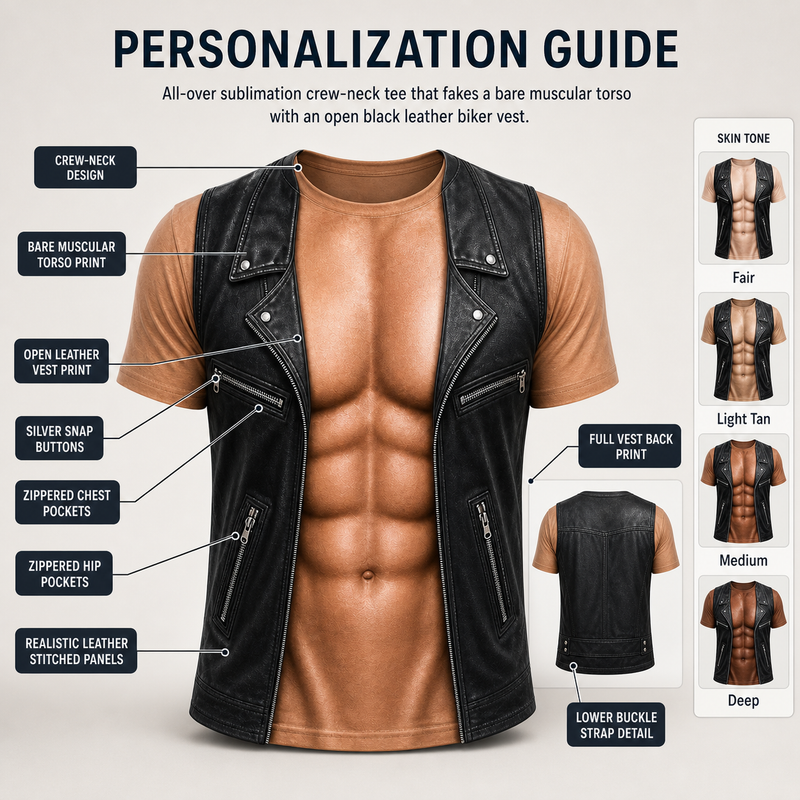 Instant Six-Pack Biker Vest Funny Muscle Print T-Shirt - personalization guide