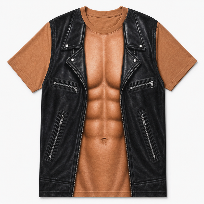 Instant Six-Pack Biker Vest Funny Muscle Print T-Shirt