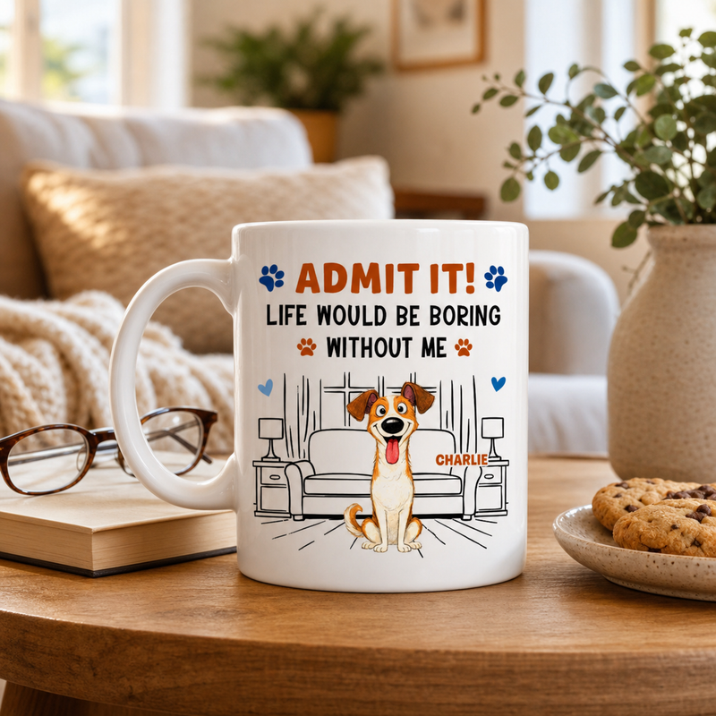 Admit It! Life Would Be Boring Without Me – Custom Dog Mug - lifestyle photo