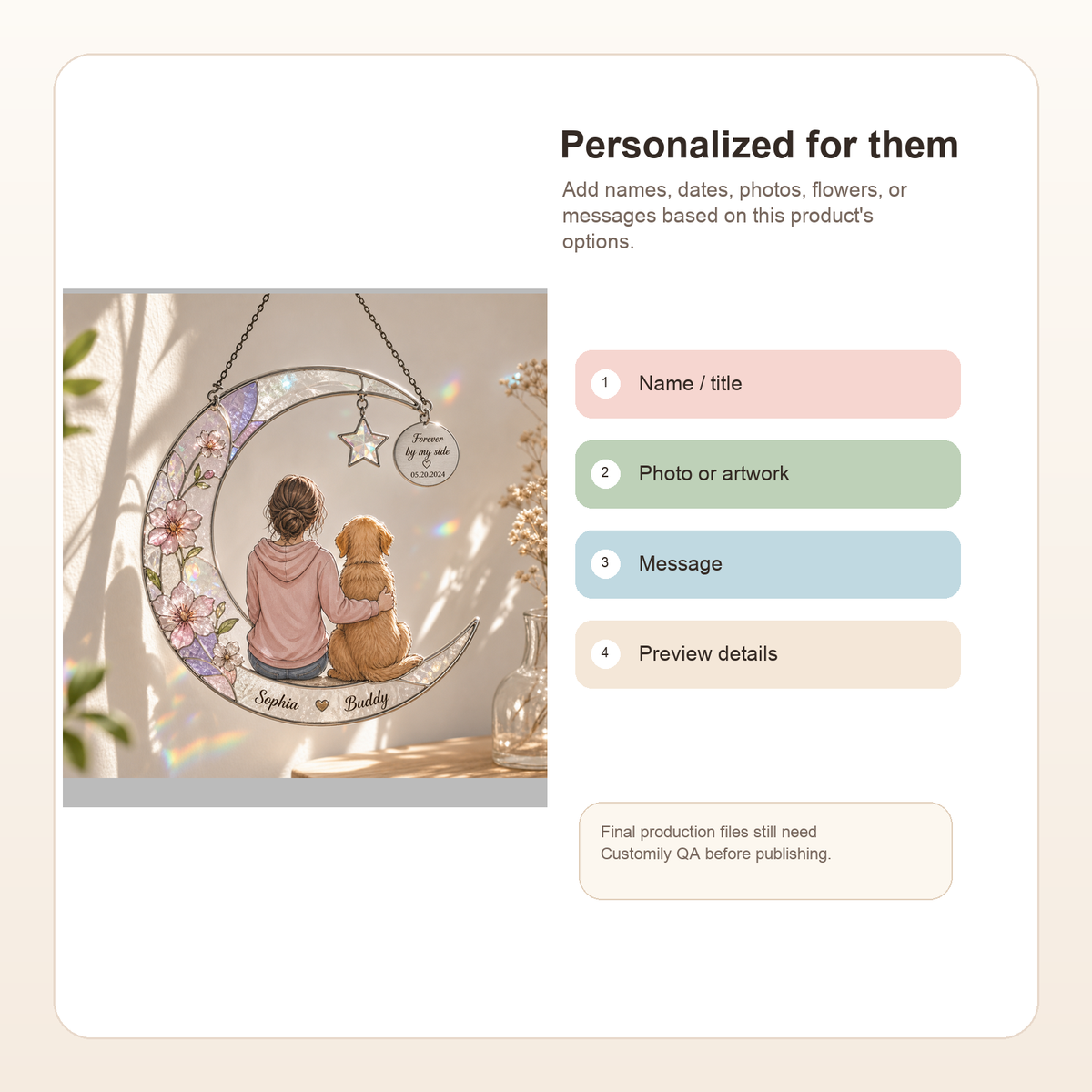 Personalized Girl & Dog Moon Suncatcher - Show personalization result