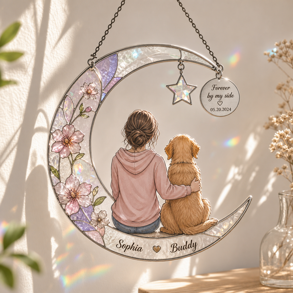 Personalized Girl & Dog Moon Suncatcher