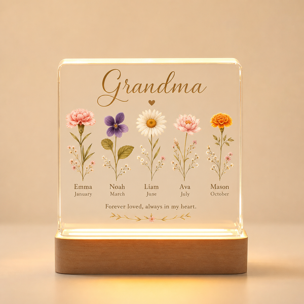 Personalized Grandma Birth Flower LED Night Light