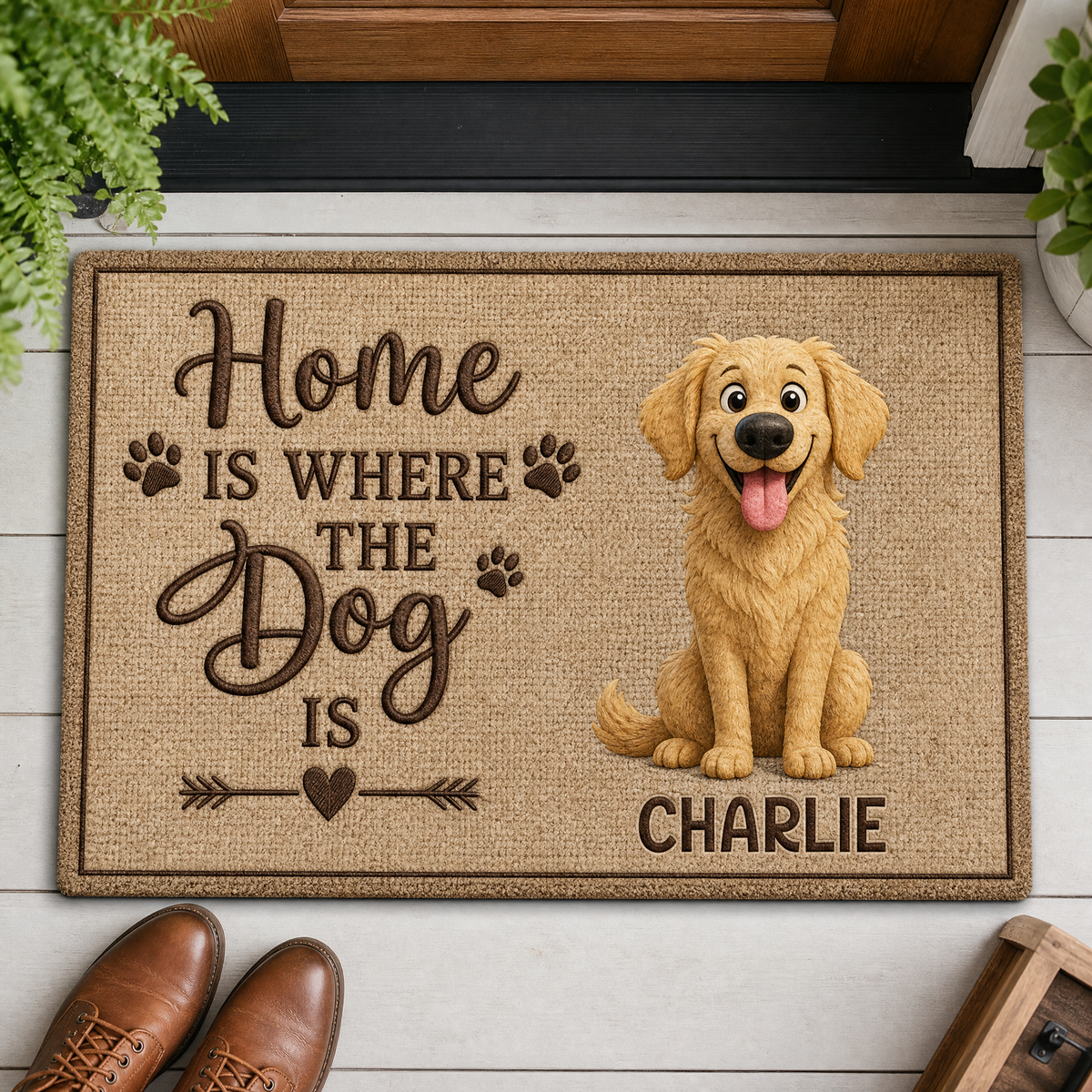 Home Is Where the Dog Is Personalized 3D-Effect Doormat with Name
