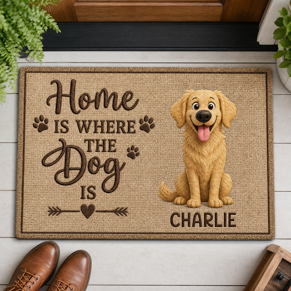 Home Is Where the Dog Is Personalized 3D-Effect Doormat with Name