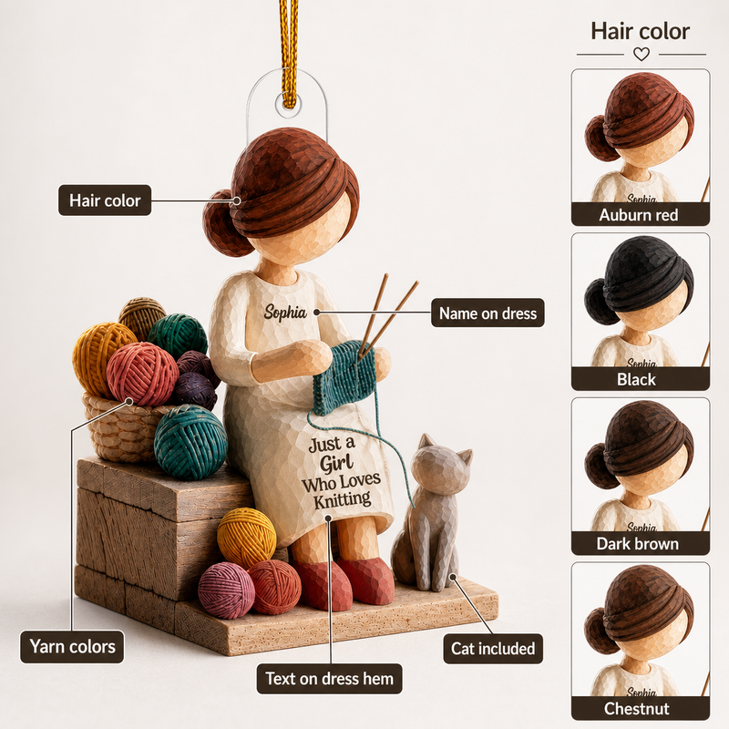Just a Girl Who Loves Knitting Personalized Acrylic Ornament - personalization guide