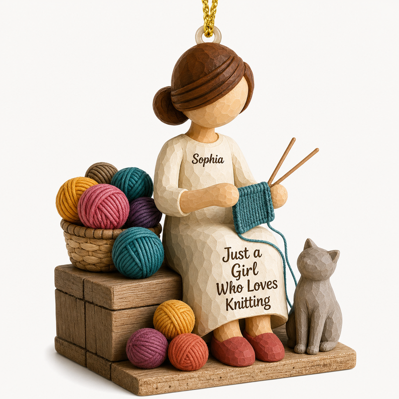 Just a Girl Who Loves Knitting Personalized Acrylic Ornament
