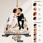 Just Married Couple on Vintage Car Personalized Acrylic Car Ornament