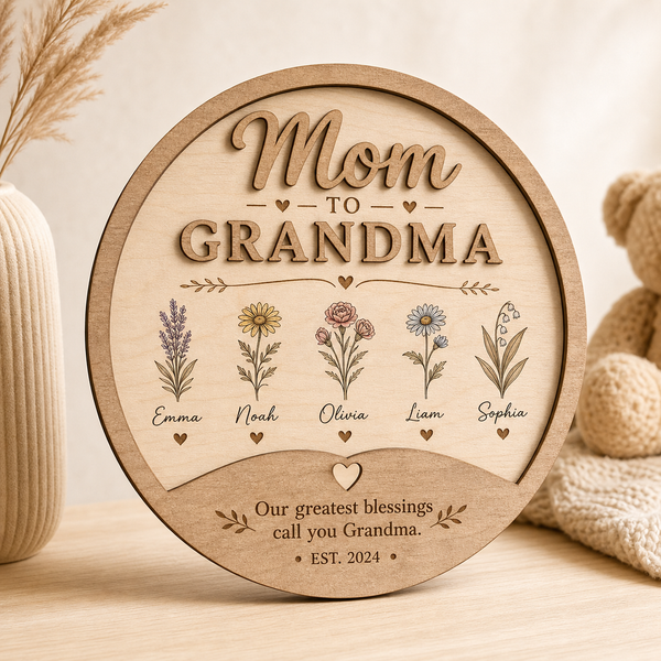 Personalized Mom to Grandma Wooden Plaque