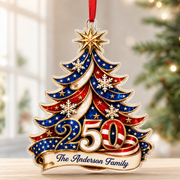 America 250 Patriotic Tree Family Name Acrylic Ornament