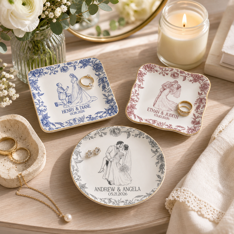 Your Photo as a Pencil Sketch Personalized Wedding Ring Dish - lifestyle photo