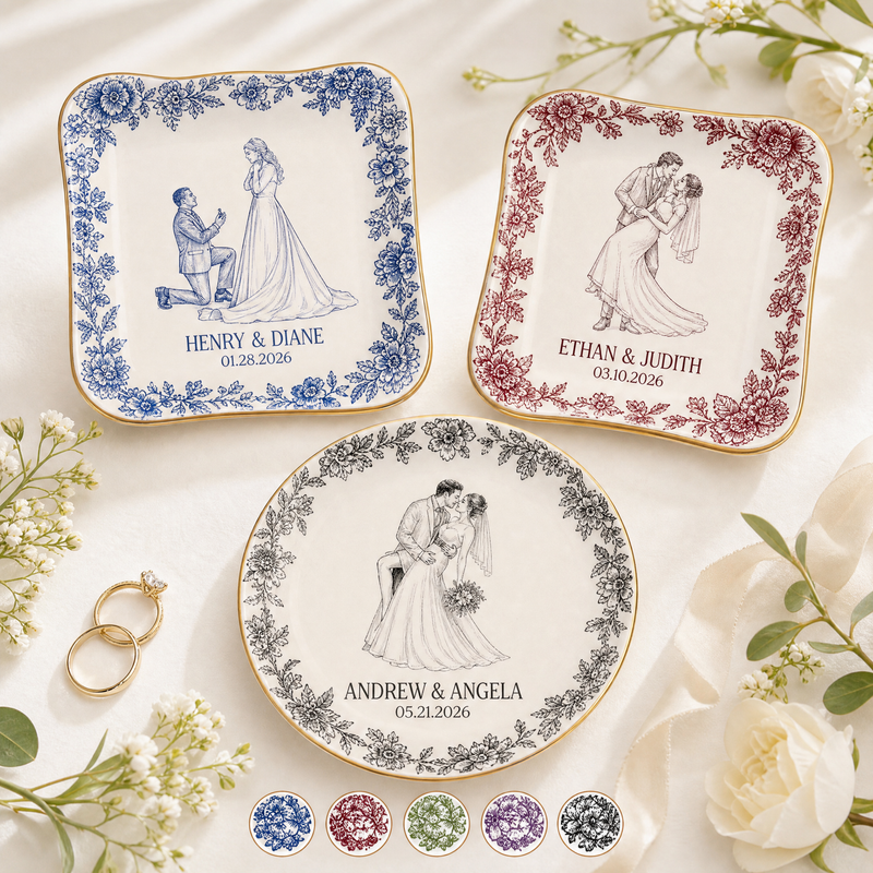 Your Photo as a Pencil Sketch Personalized Wedding Ring Dish