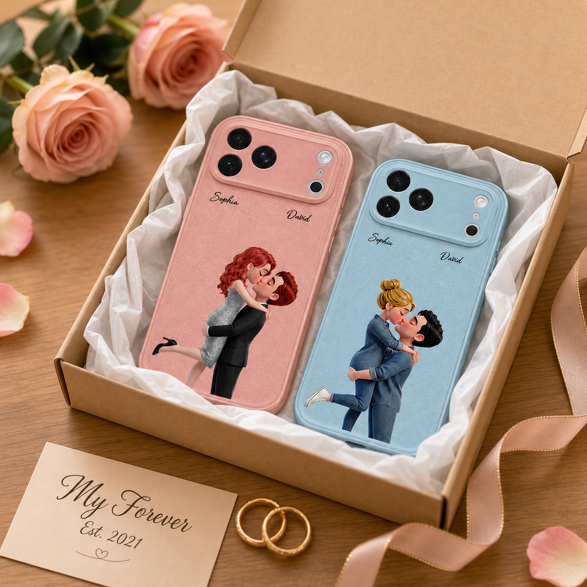 Personalized Couple Phone Case with Two Names & Pose Choices - gift presentation