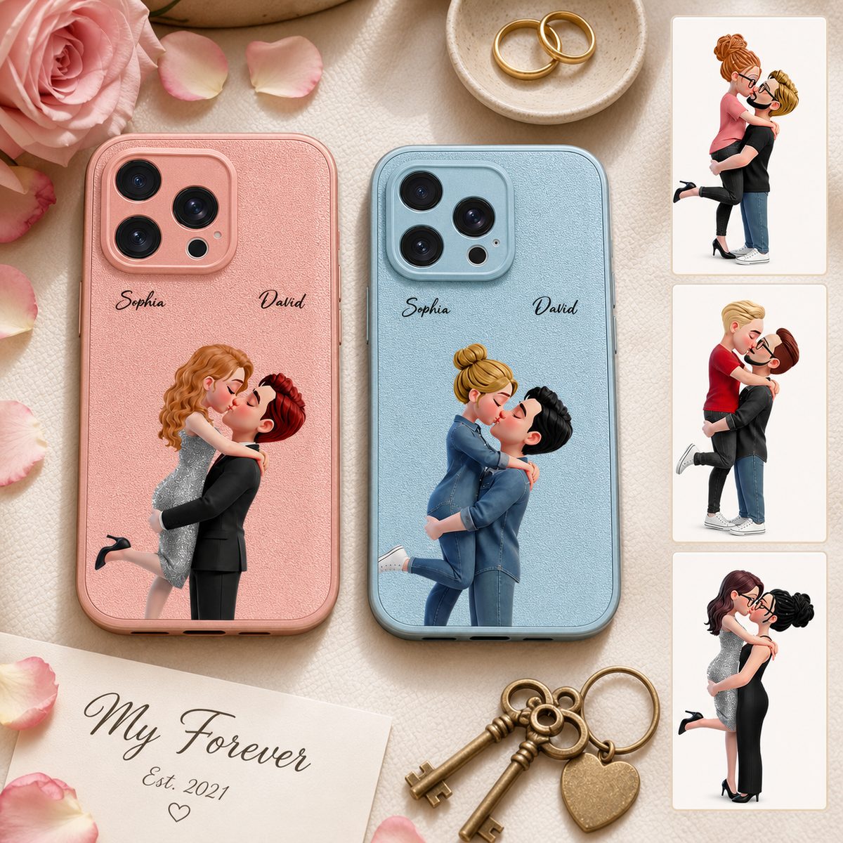 Personalized Couple Phone Case with Two Names & Pose Choices