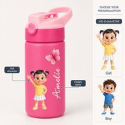 Personalized Kids Water Bottle with Cute Waving Character & Name