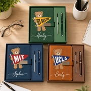 Personalized Notebook & Pen Gift Set with School Pennant Bear