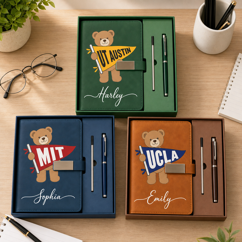 Personalized Notebook & Pen Gift Set with School Pennant Bear