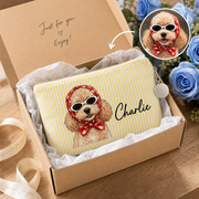 Custom Pet Portrait Seersucker Makeup Bag with Name