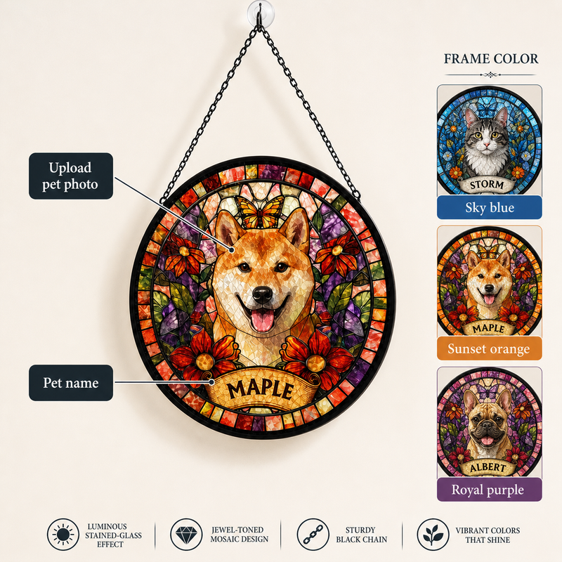 Your Pet in Stained Glass – Custom Portrait Suncatcher with Name - personalization guide