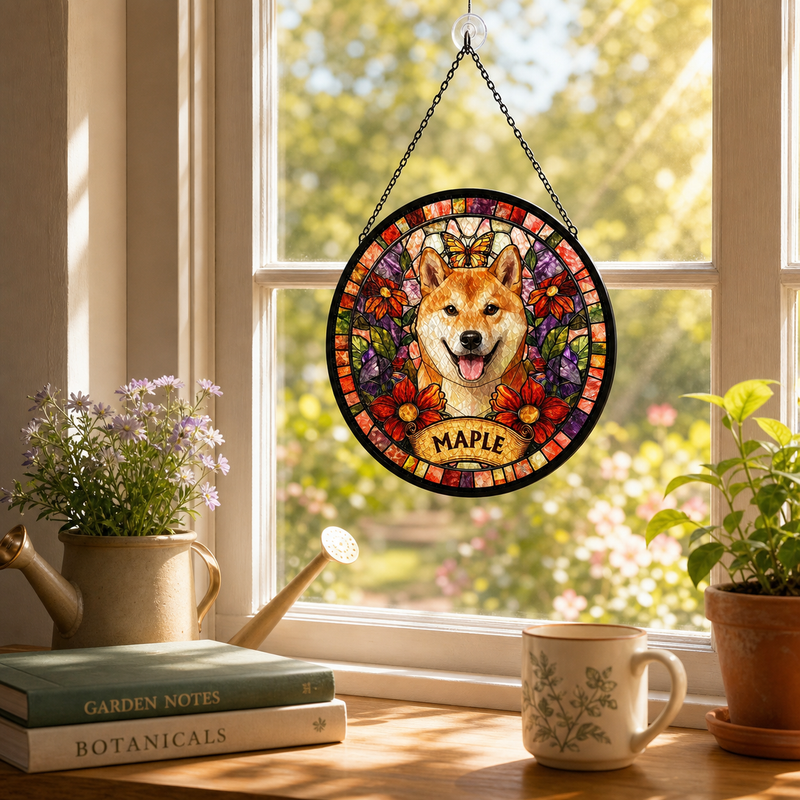 Your Pet in Stained Glass – Custom Portrait Suncatcher with Name - lifestyle photo
