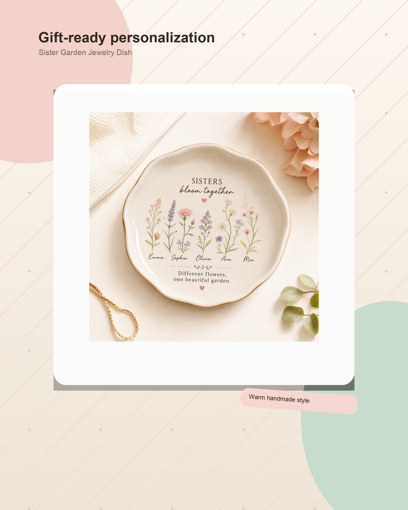 Personalized Sister Garden Jewelry Dish - Gallery and ad lifestyle