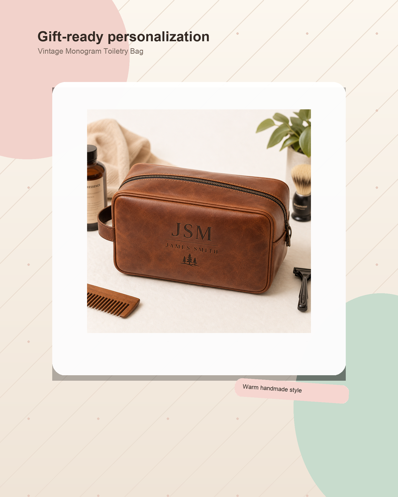 Personalized Vintage Monogram Toiletry Bag - Gallery and ad lifestyle